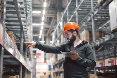 Worker Managing Warehouse Inventory